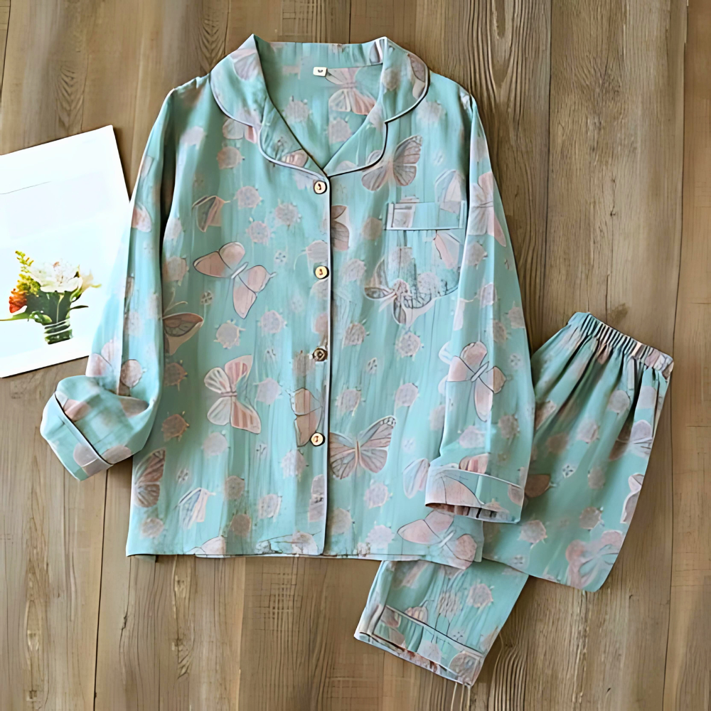 2-delige katoenen loungewear met vlinderprint