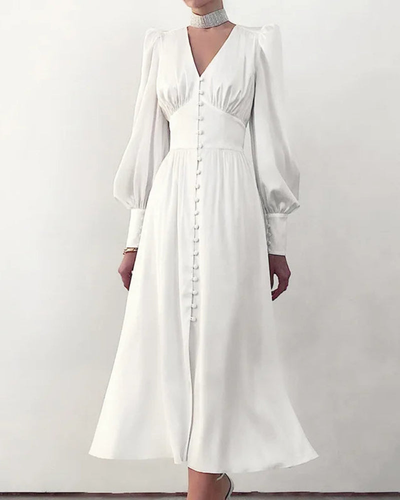 Elegante Satijnen Maxi Jurk met V-Hals – Tijdloze Elegantie met een Moderne Touch