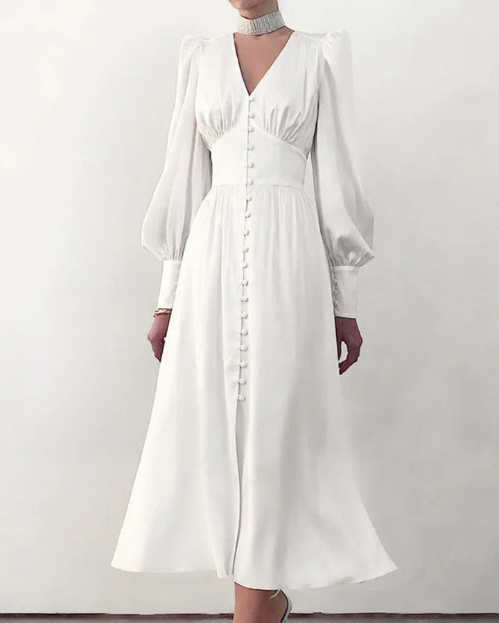 Elegante Satijnen Maxi Jurk met V-Hals – Tijdloze Elegantie met een Moderne Touch