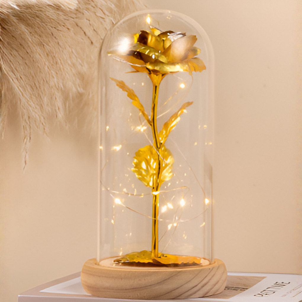 Eeuwige roos met led-verlichting in glazen koepel