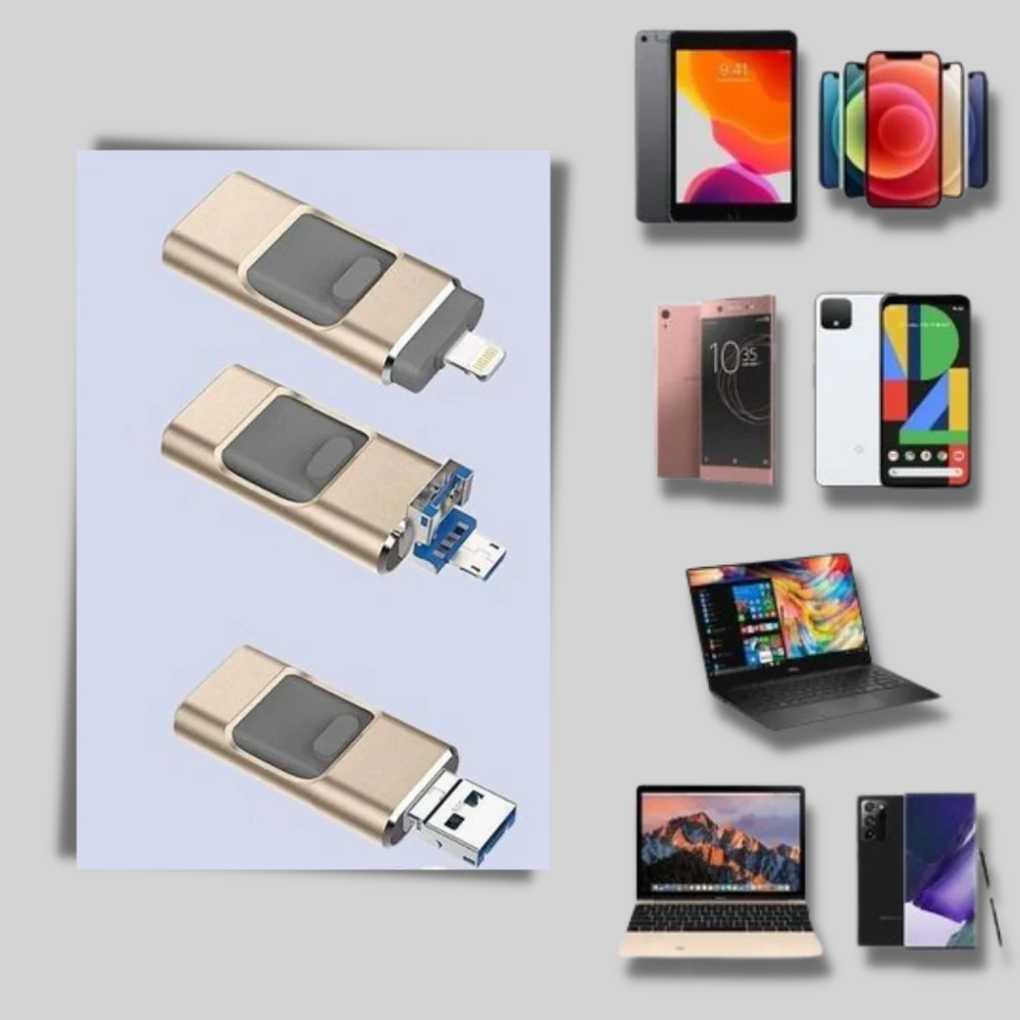 4-in-1 USB-flashdrive – Opslagoplossing met meerdere connectoren