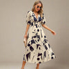 Abstracte Print Midi Jurk met Pofmouwen