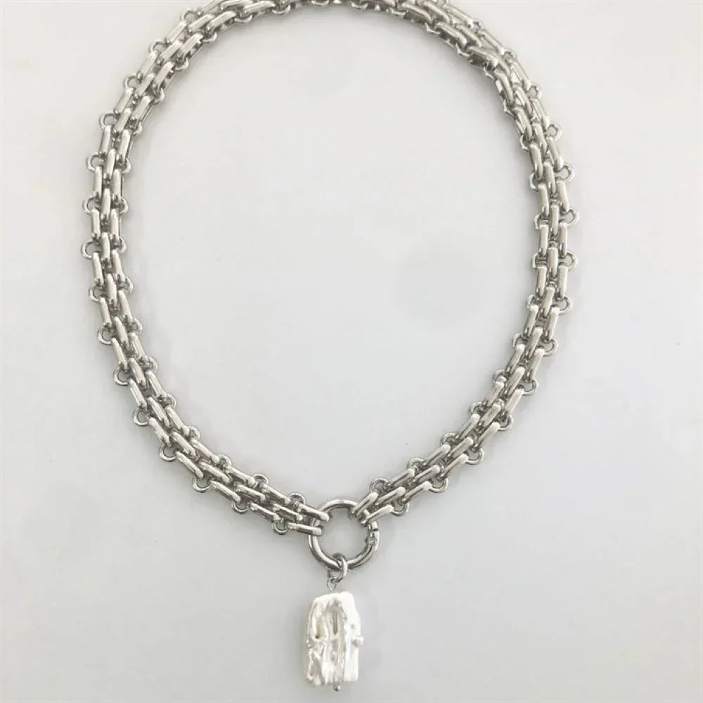Barokke zoetwaterparelketting met gouden en zilveren ketting