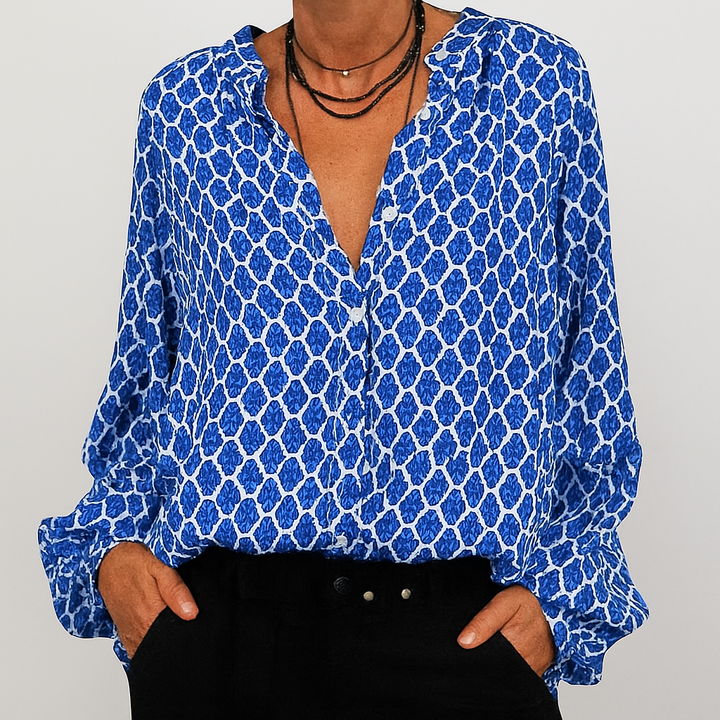 Bedrukte elegante V-hals blouse
