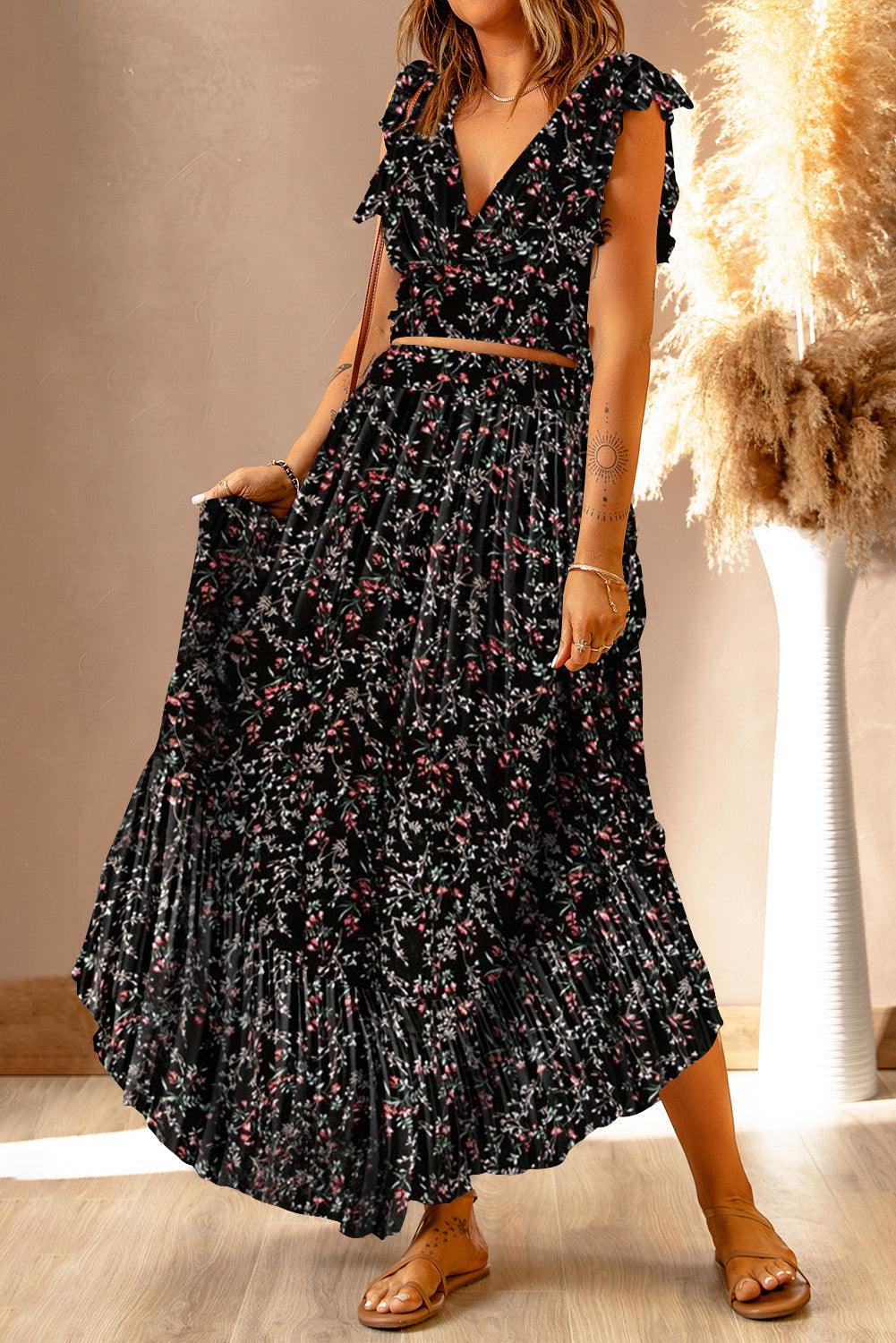 Bloemenprint set van Crop Top en Rok