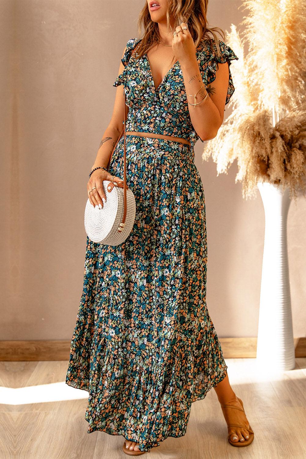 Bloemenprint set van Crop Top en Rok