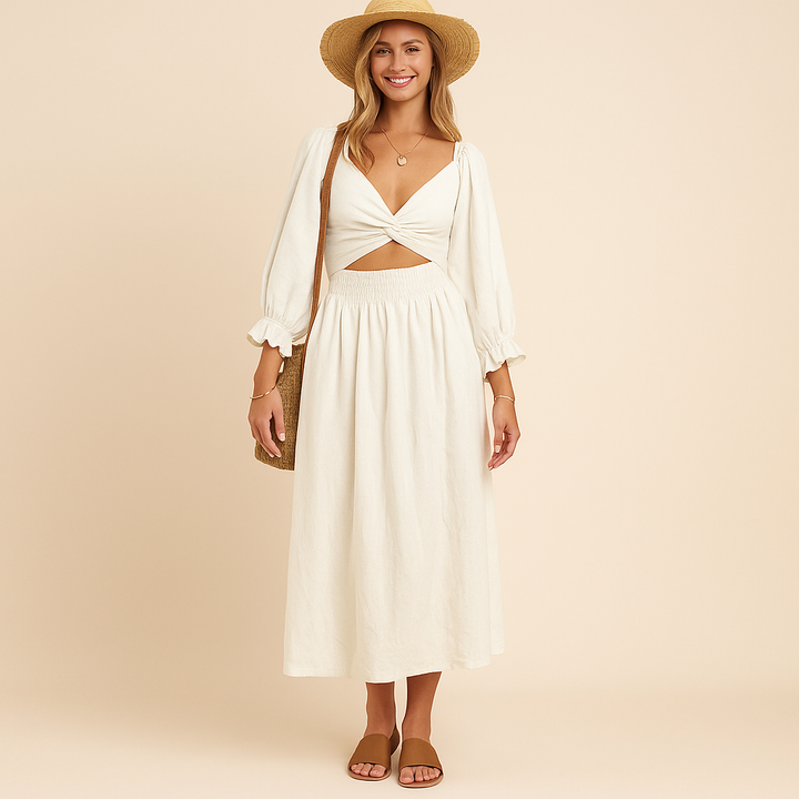 Boho Midi Jurk met Strikdetail