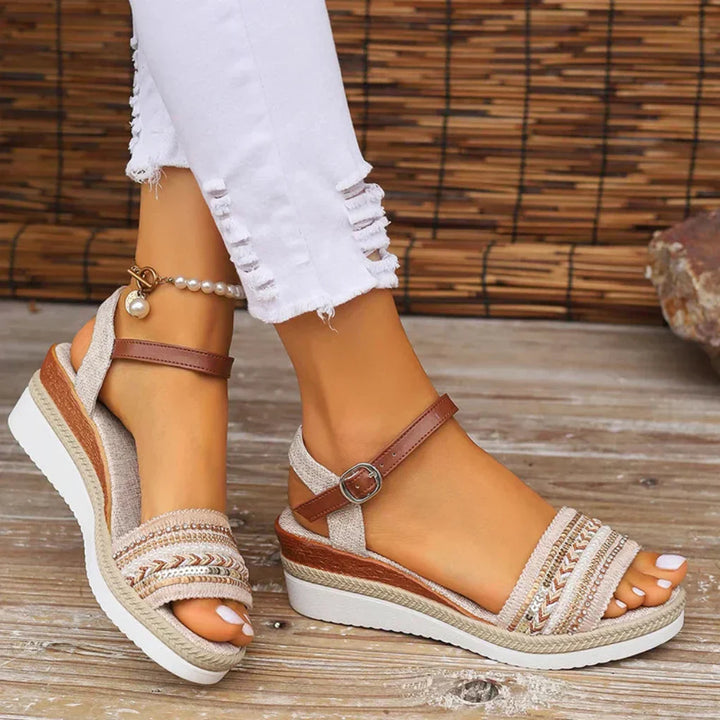 Boho-stijl sleehak sandalen voor dames