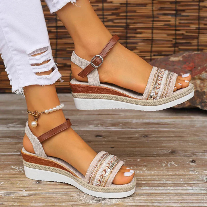 Boho-stijl sleehak sandalen voor dames