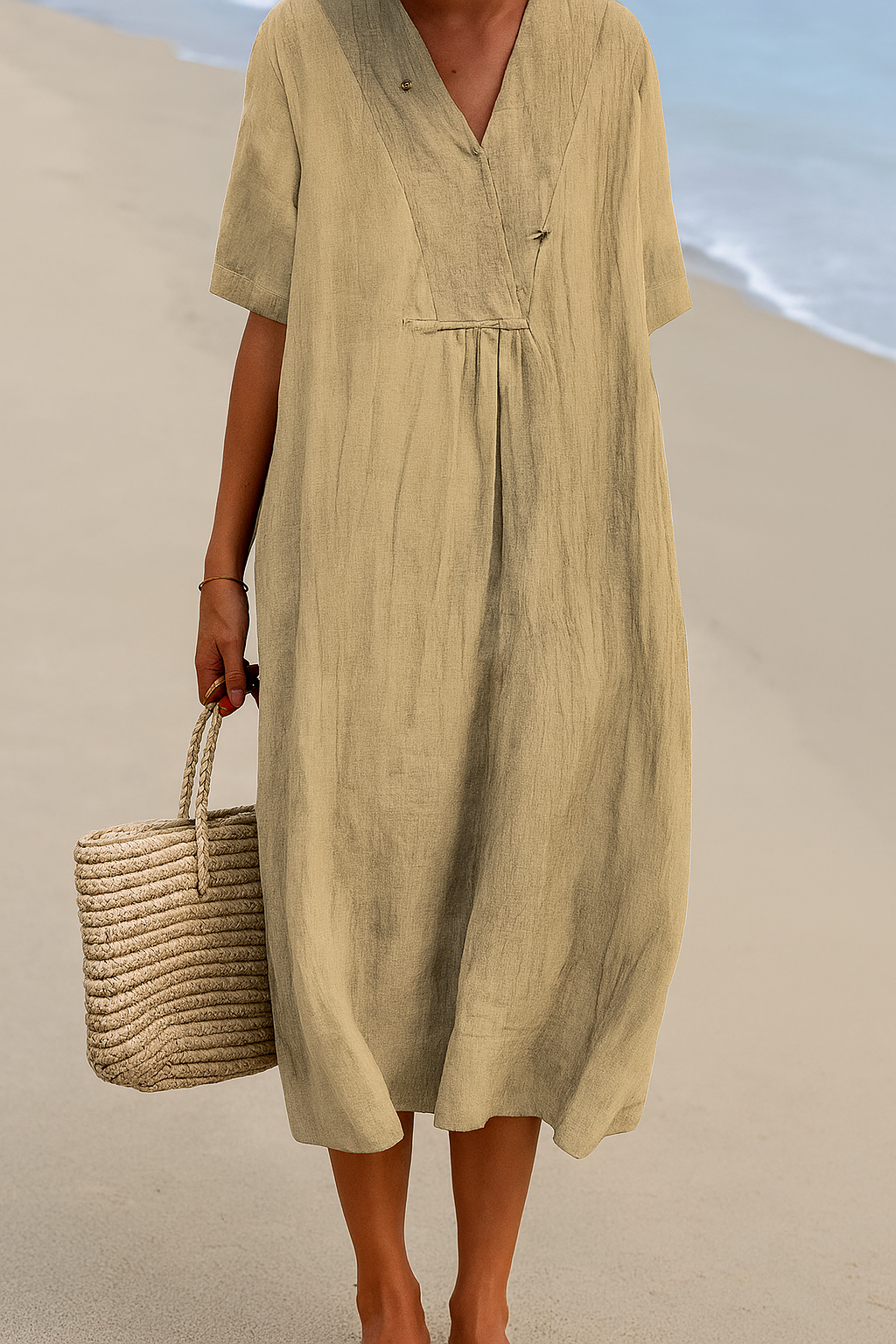 Casual strandjurk met V-hals en korte mouwen