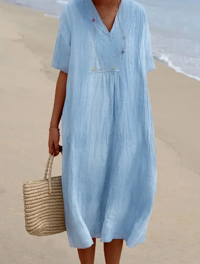Casual strandjurk met V-hals en korte mouwen
