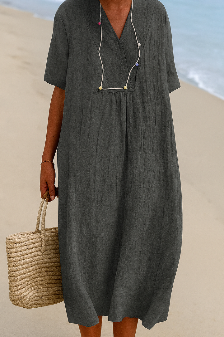 Casual strandjurk met V-hals en korte mouwen
