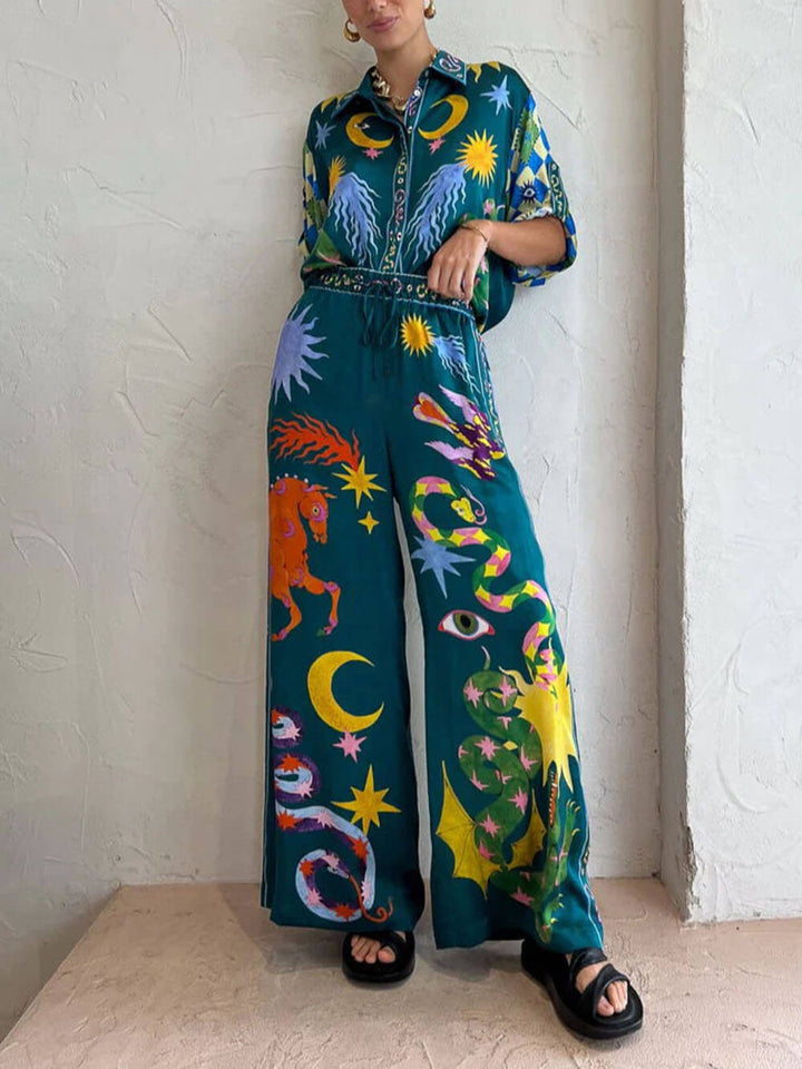 Co-Ord Set met Zonnestelsel Print