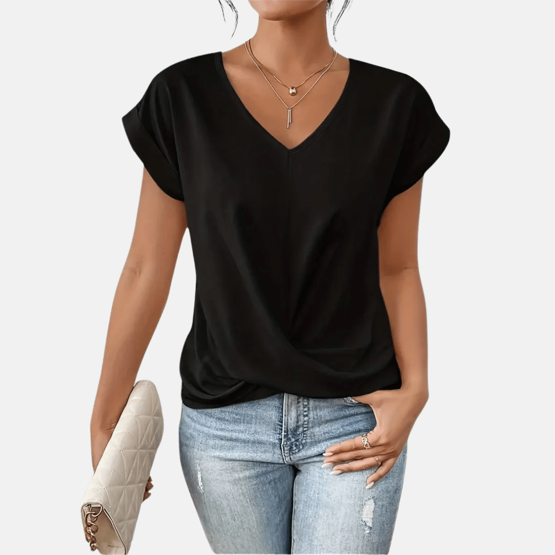 Damesblouse met V-hals en gedrapeerde zoom