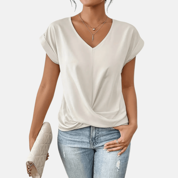 Damesblouse met V-hals en gedrapeerde zoom