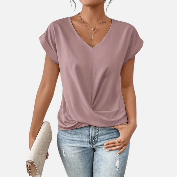 Damesblouse met V-hals en gedrapeerde zoom
