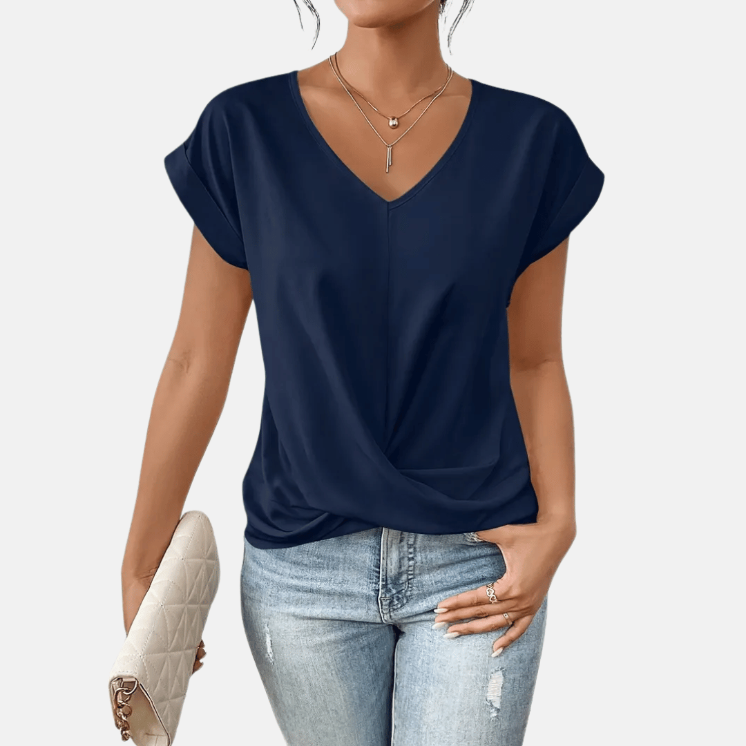 Damesblouse met V-hals en gedrapeerde zoom