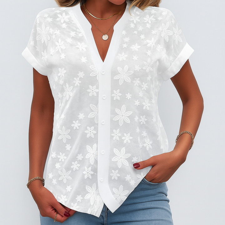 Damesblouse met korte mouwen en bloemenprint