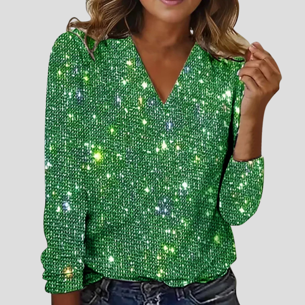 Elegante glitterblouse met v-hals en lange mouwen