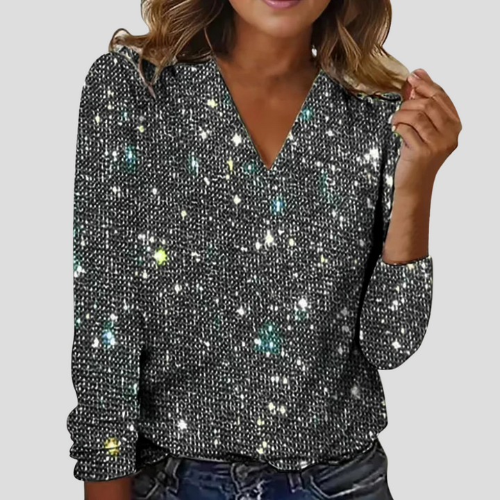 Elegante glitterblouse met v-hals en lange mouwen