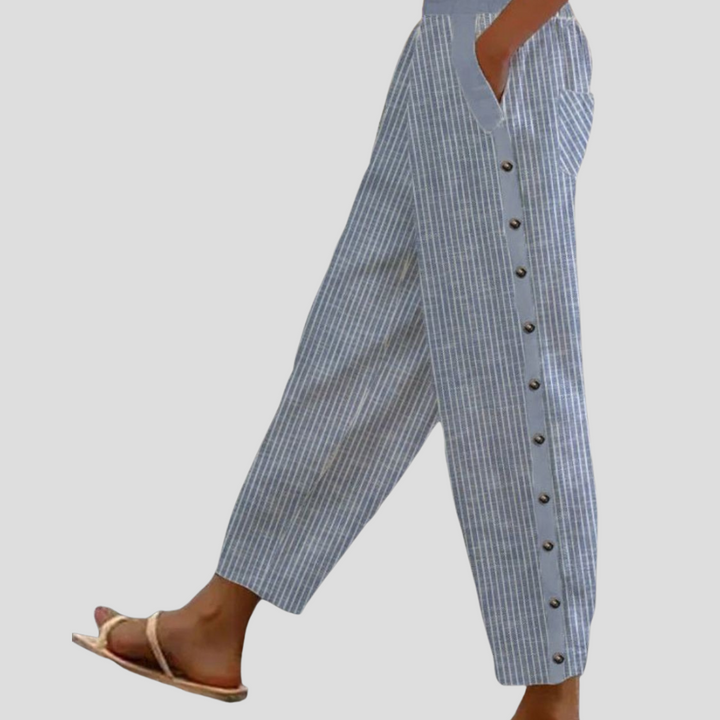 Gestreepte losse damesbroek met zakken