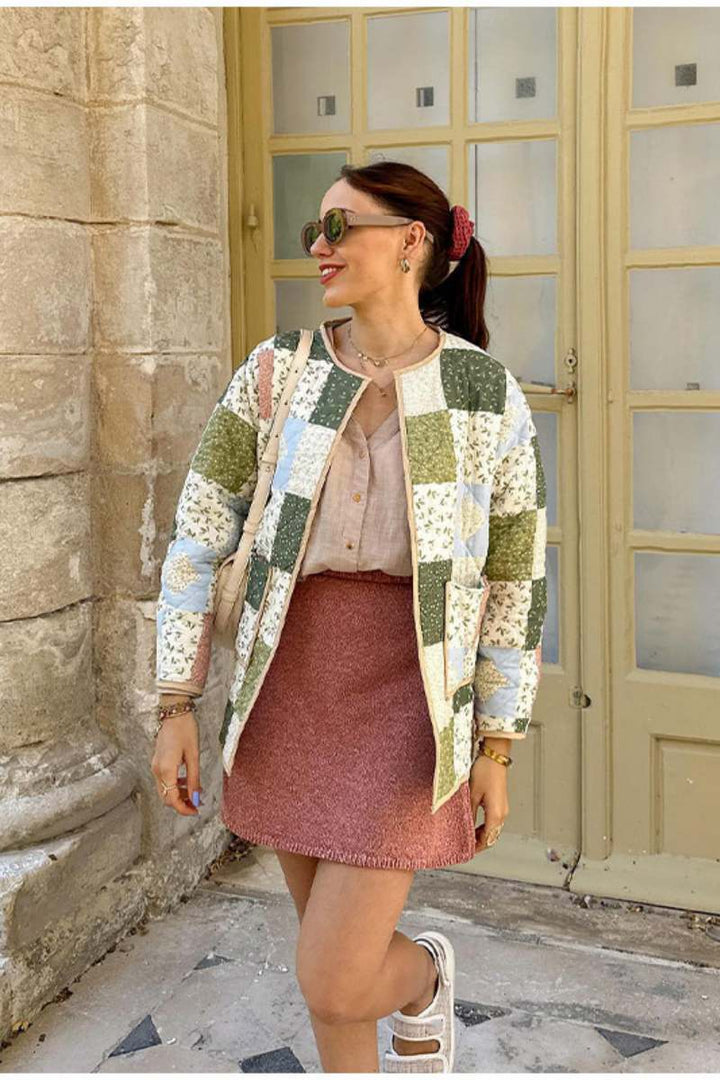 Gewatteerde Patchwork Jas met Steekzakken
