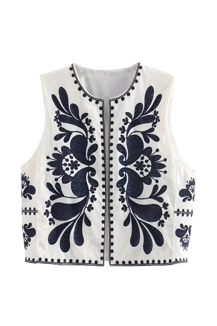 Gilet met Folkloreprint in Zwart-Wit