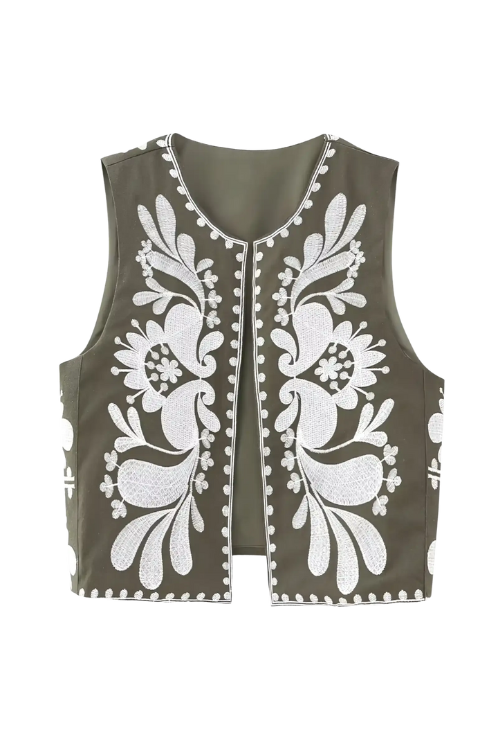 Gilet met Folkloreprint in Zwart-Wit