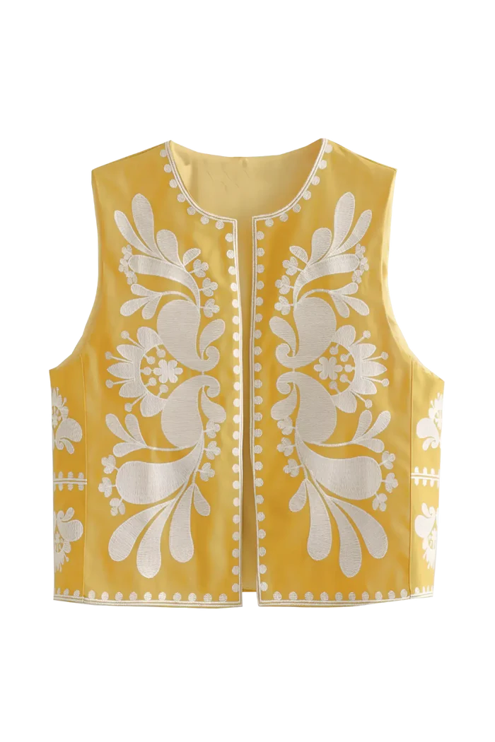 Gilet met Folkloreprint in Zwart-Wit