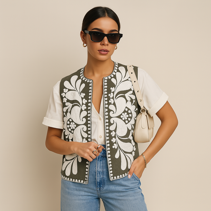 Gilet met Folkloreprint in Zwart-Wit
