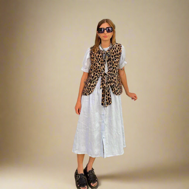 Gilet met Luipaard Print en Striksluiting