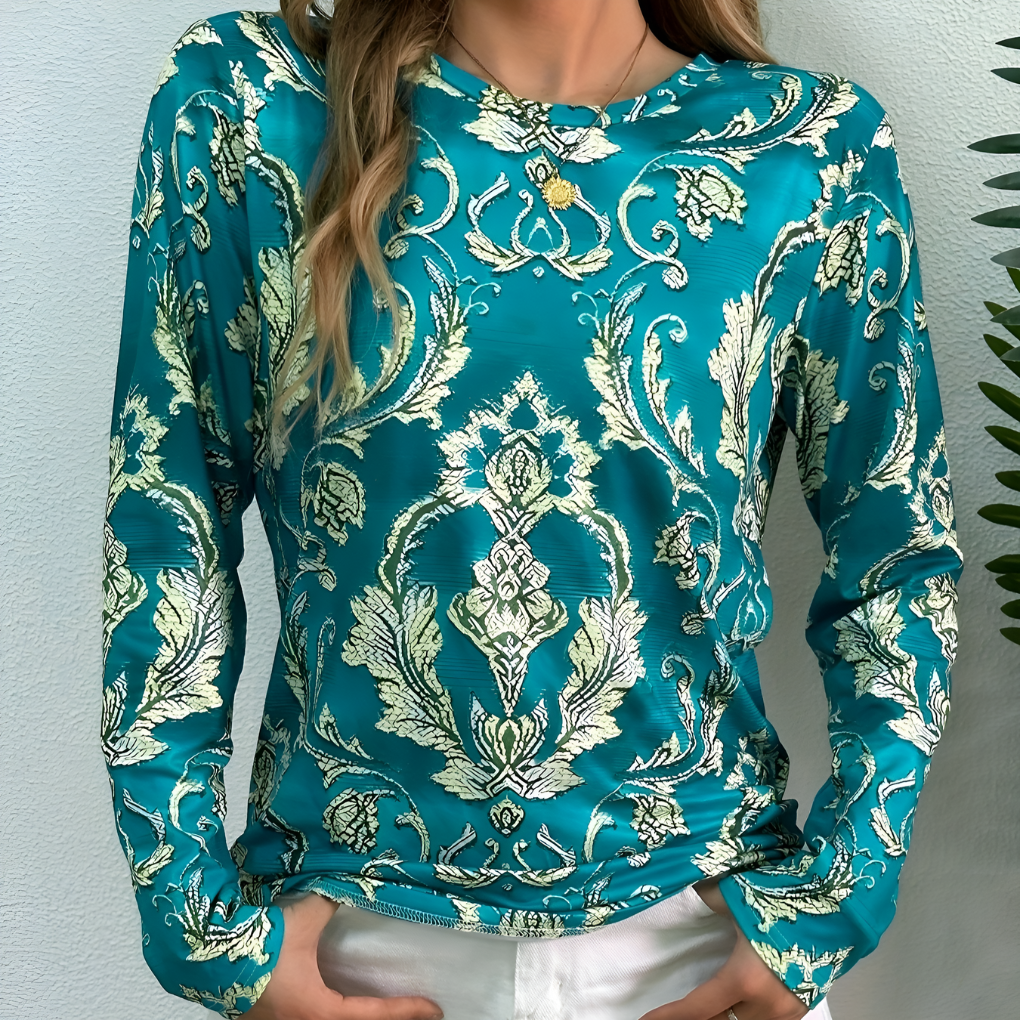 Groene blouse met ronde hals en lange mouwen voor dames
