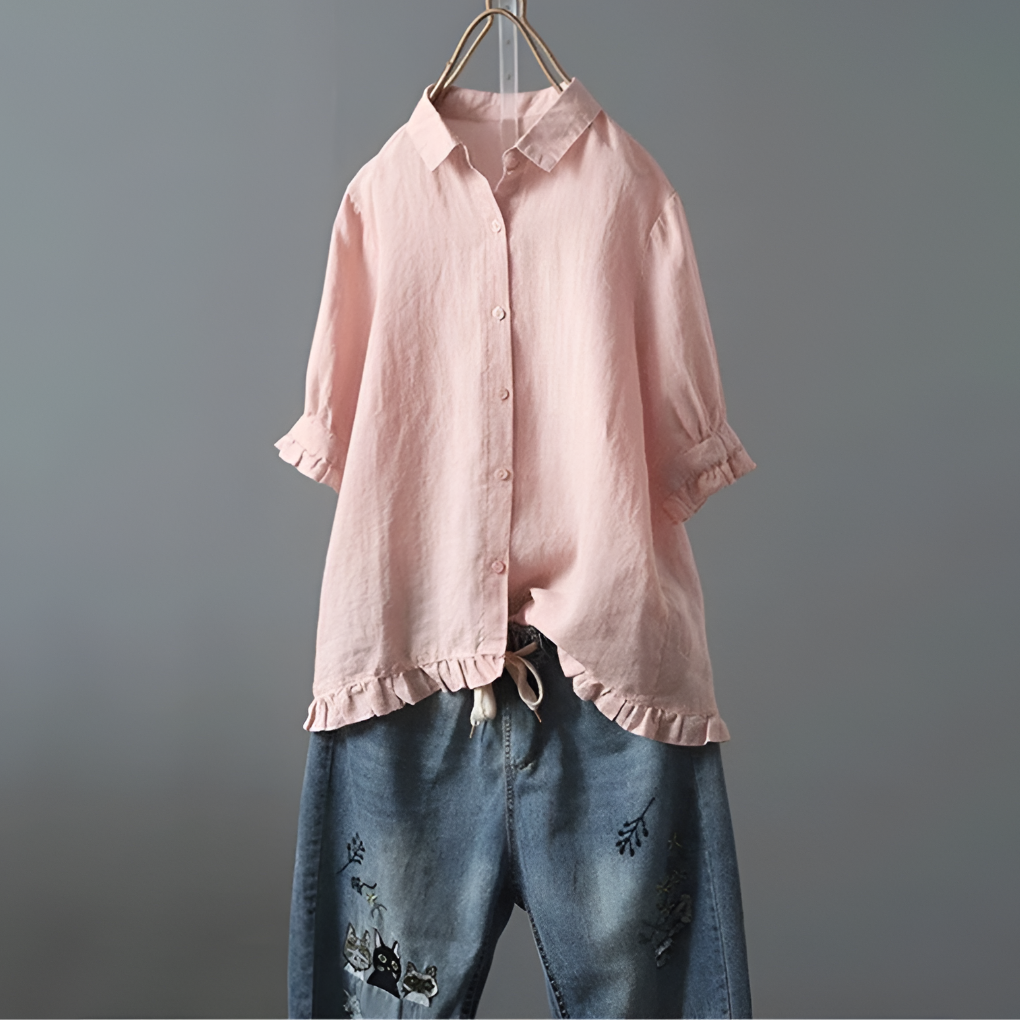 Katoenen blouse met knoopjes en ruches