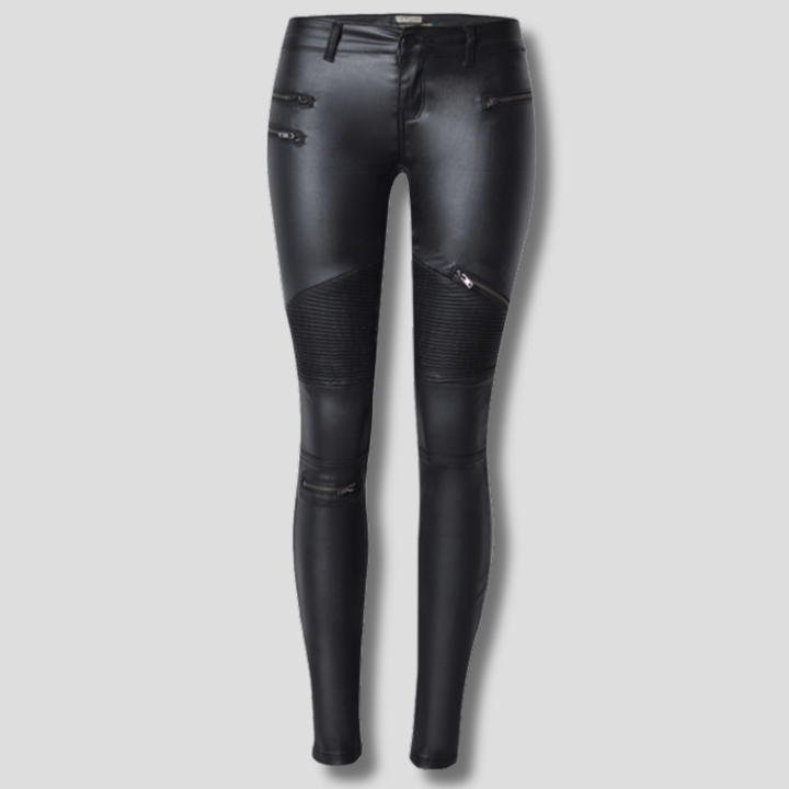 Dames imitatieleren slim-fit broek