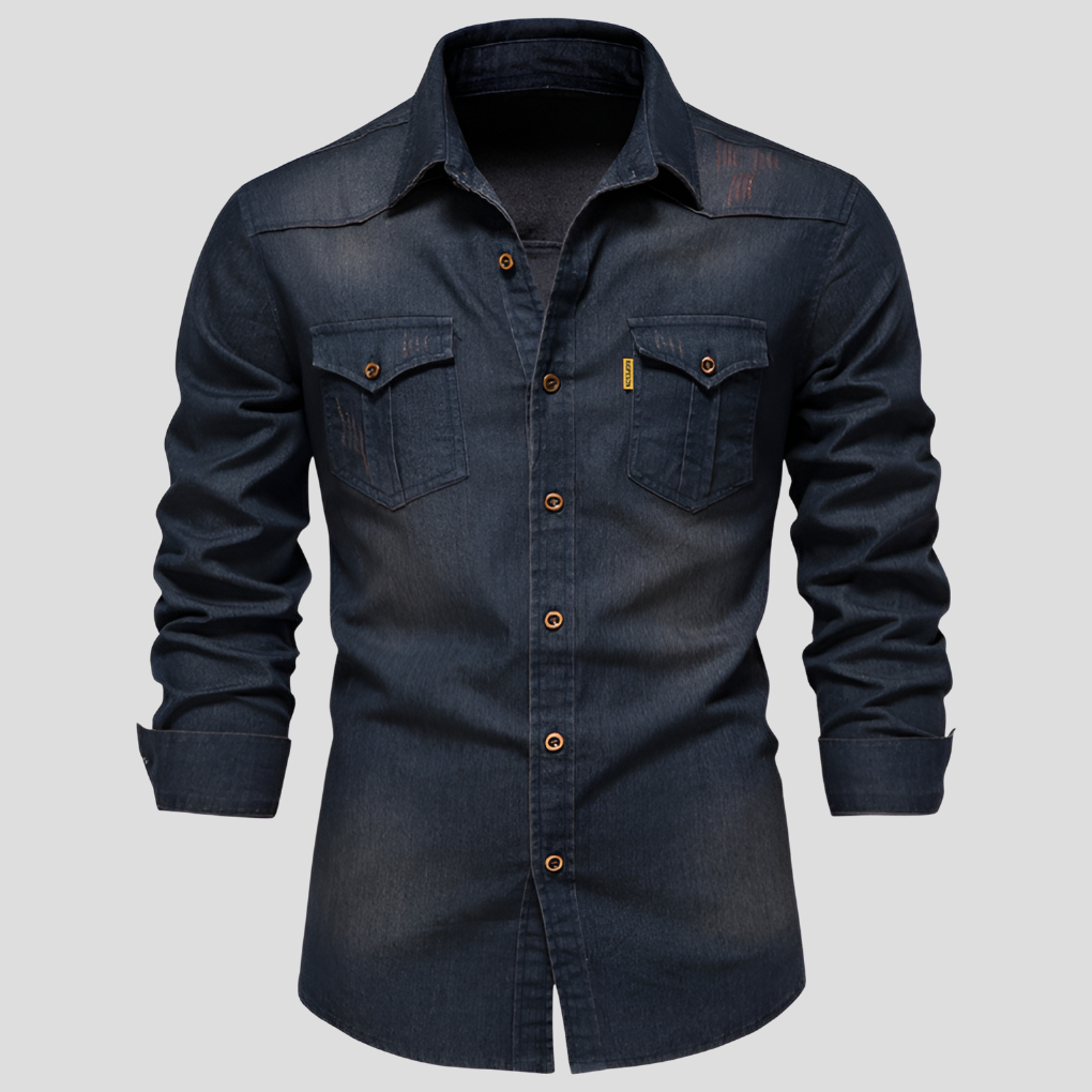 Heren denim overhemd met lange mouwen