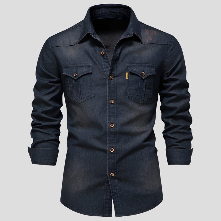 Heren denim overhemd met lange mouwen