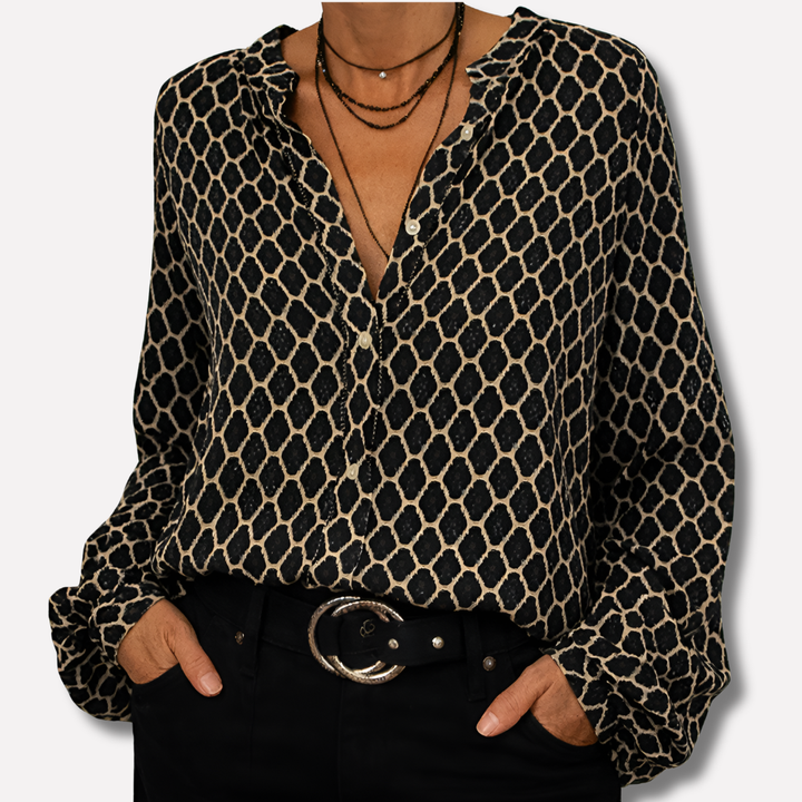Bedrukte elegante V-hals blouse