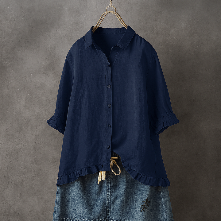 Katoenen blouse met knoopjes en ruches