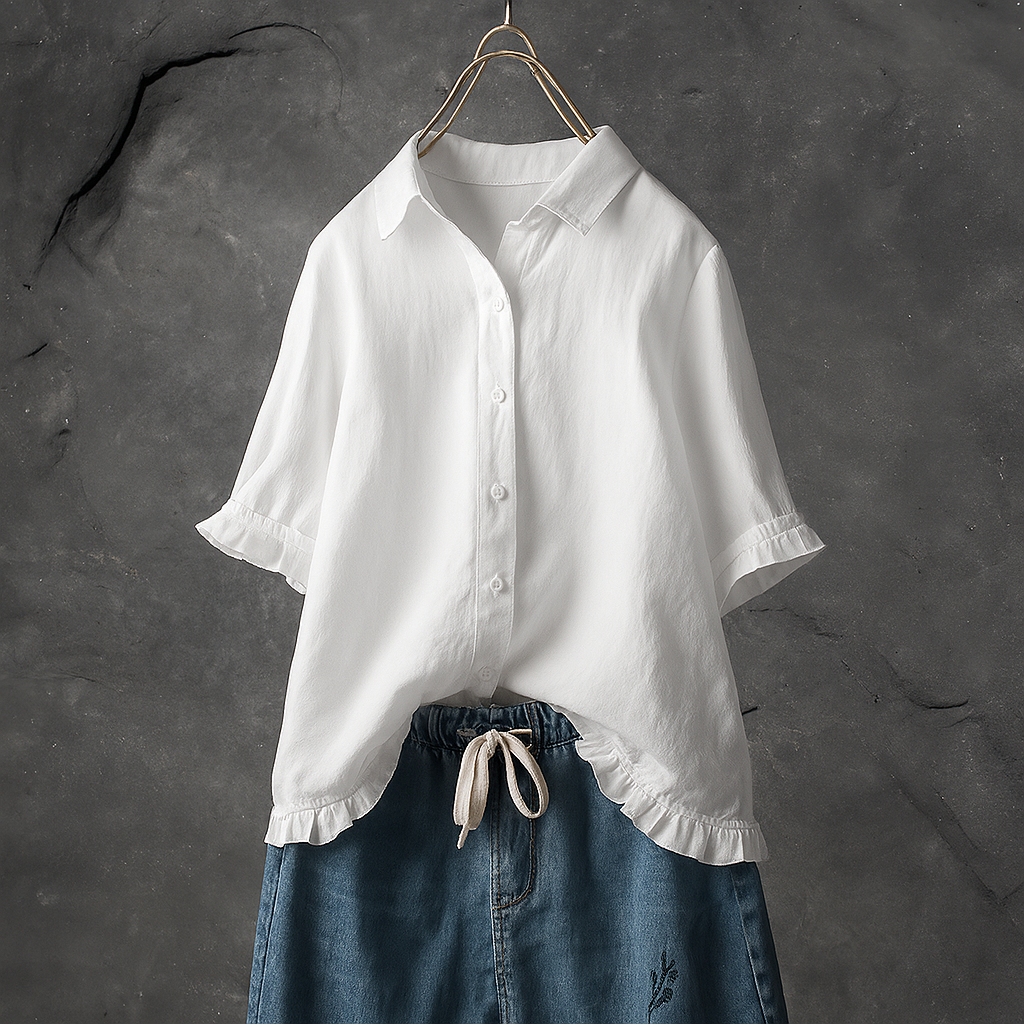 Katoenen blouse met knoopjes en ruches
