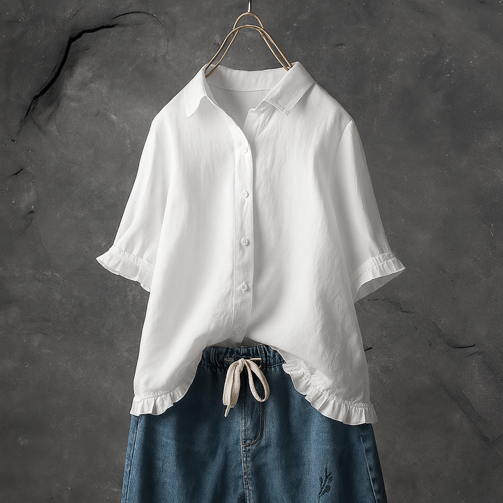 Katoenen blouse met knoopjes en ruches