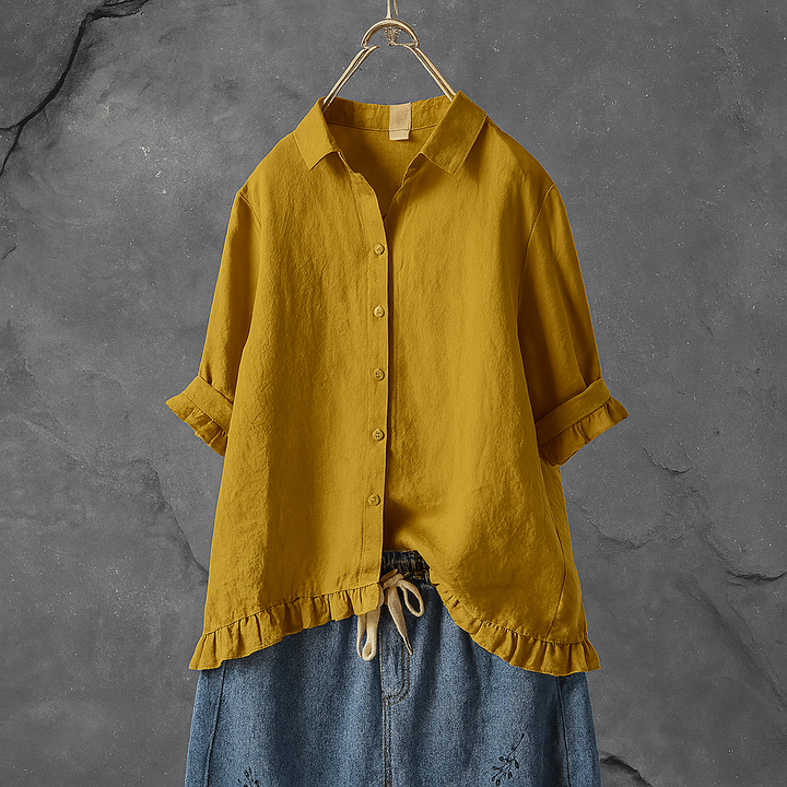 Katoenen blouse met knoopjes en ruches