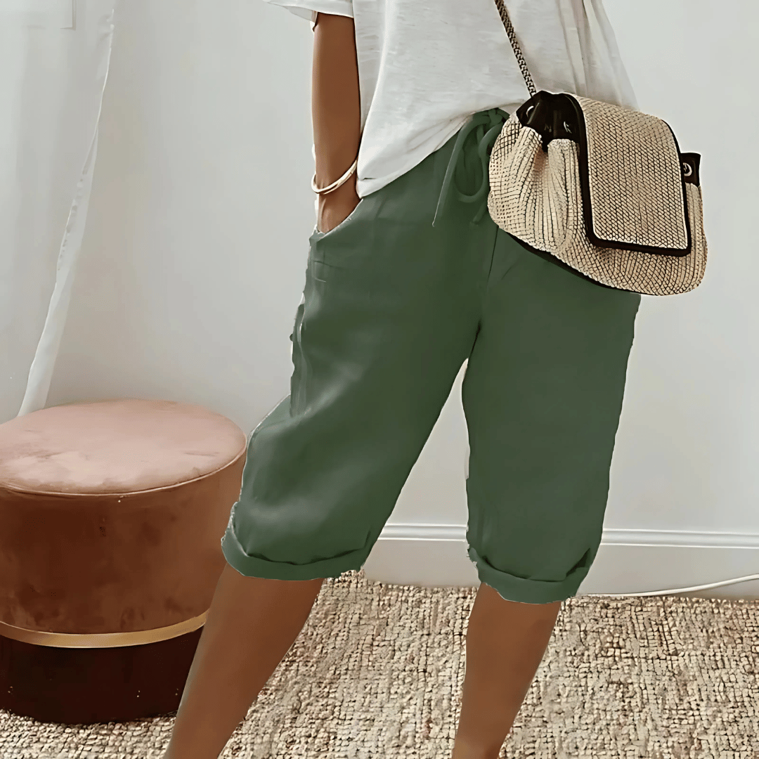 Katoenen linnen harembroek voor dames, knielengte