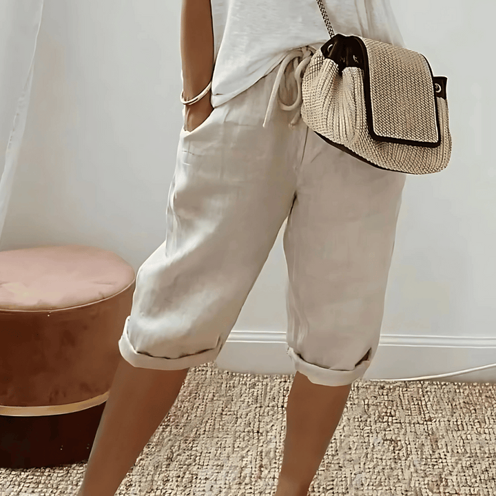 Katoenen linnen harembroek voor dames, knielengte