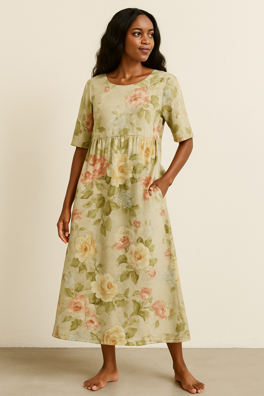 Khaki midi-jurk voor dames