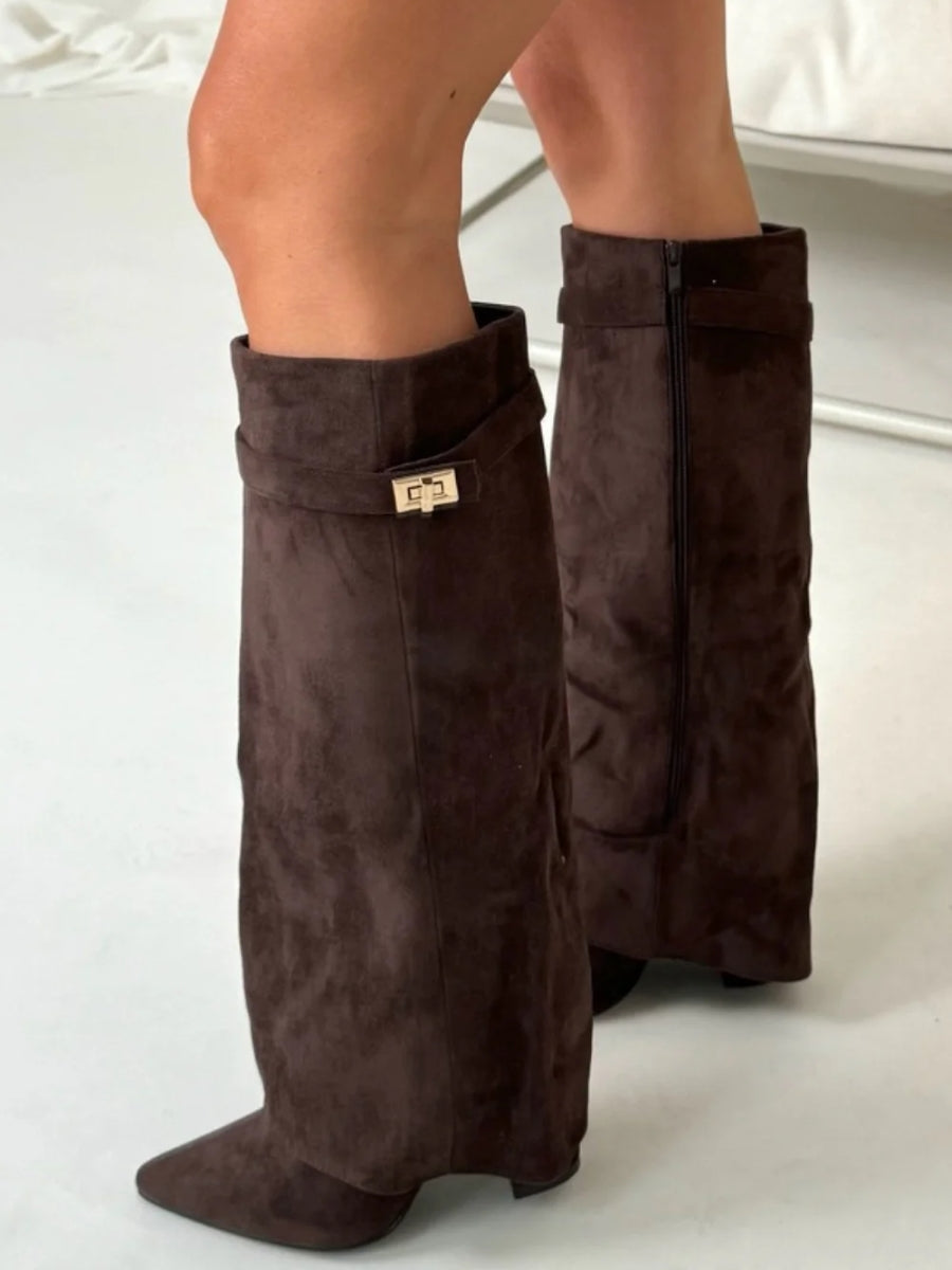 Kniehoge suède laarzen met hak  Elegante stijl en dagelijks comfort