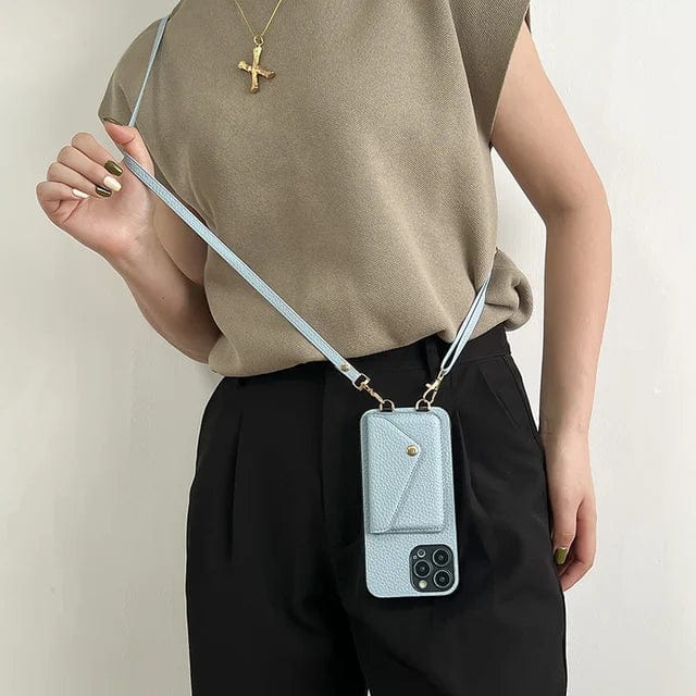 Leren crossbody-telefoonhoesje – met koord en ingebouwde kaarthouder