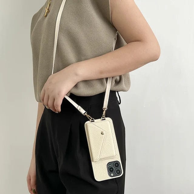 Leren crossbody-telefoonhoesje – met koord en ingebouwde kaarthouder