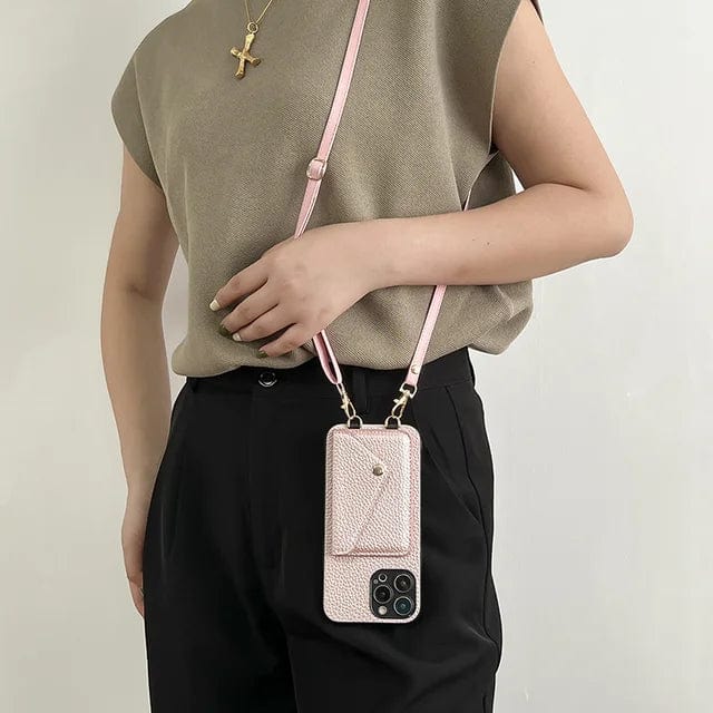 Leren crossbody-telefoonhoesje – met koord en ingebouwde kaarthouder