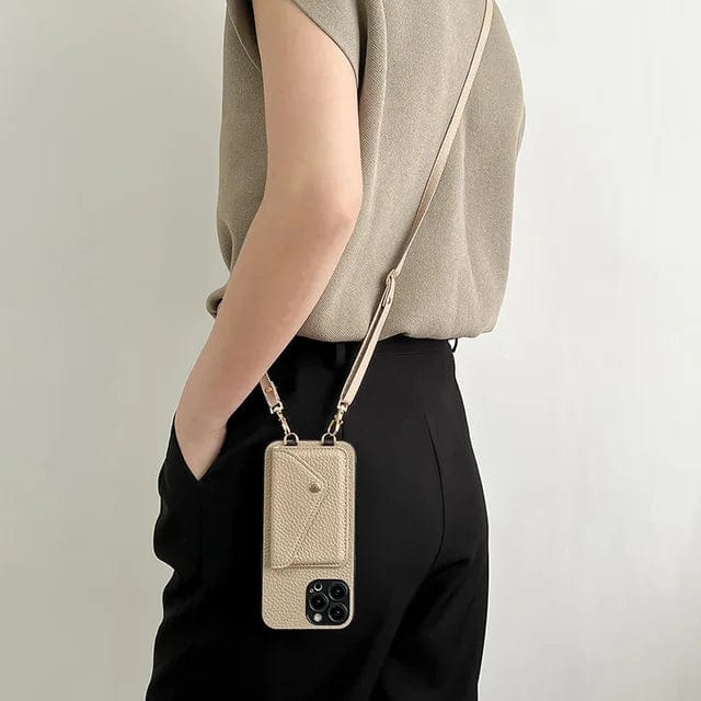 Leren crossbody-telefoonhoesje – met koord en ingebouwde kaarthouder