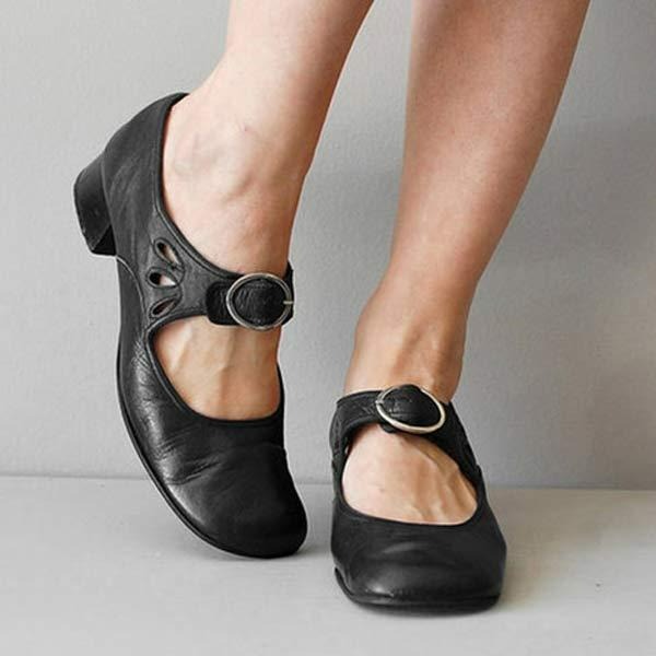 Leren schoenen met lage hak voor dames met tijdloze elegantie